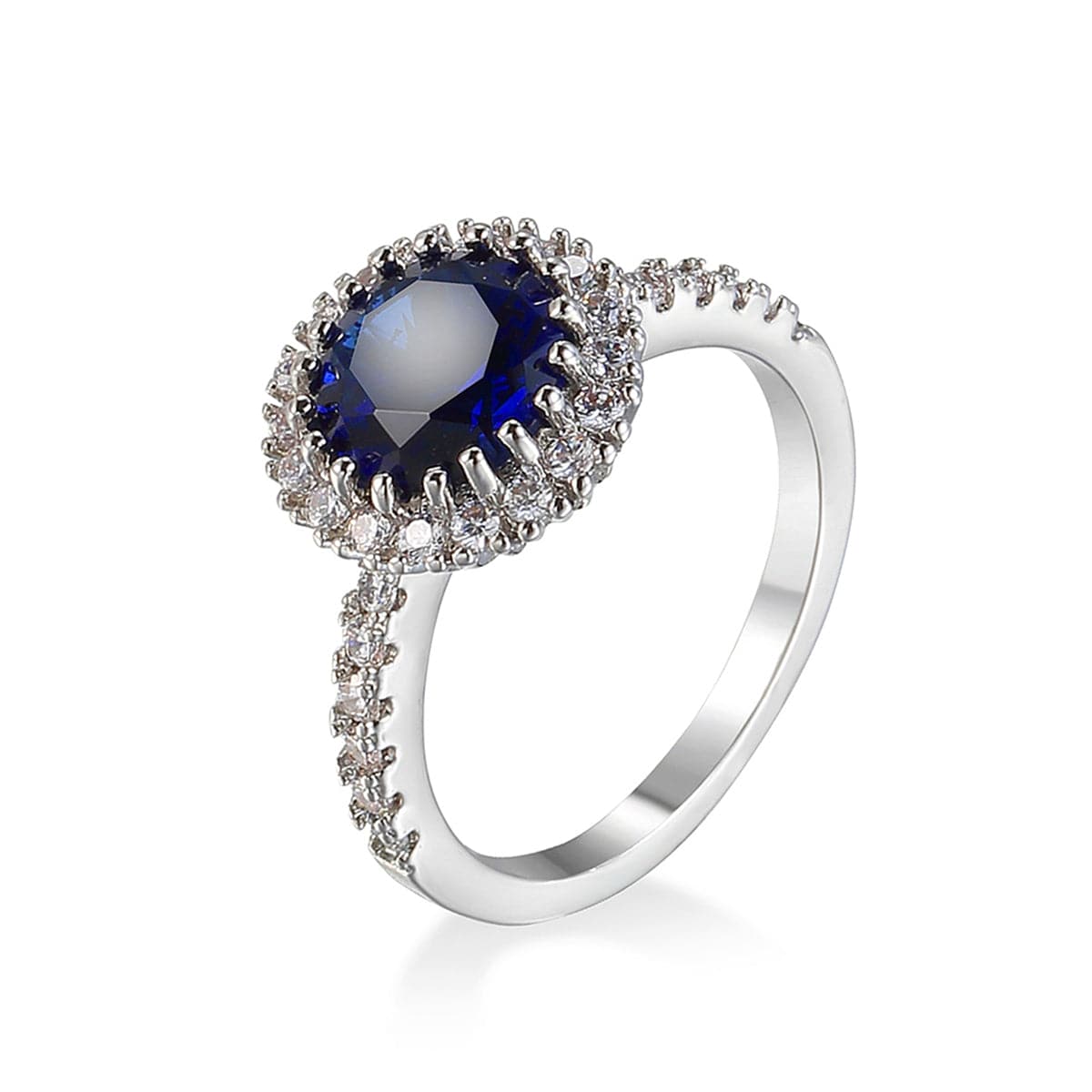 Navy Crystal & Silver-Plated Halo Ring