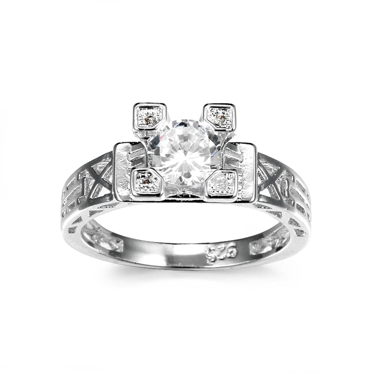 Crystal and Silver-Plated Cocktail Ring, silver statement rings for women, dainty minimalist design, front view