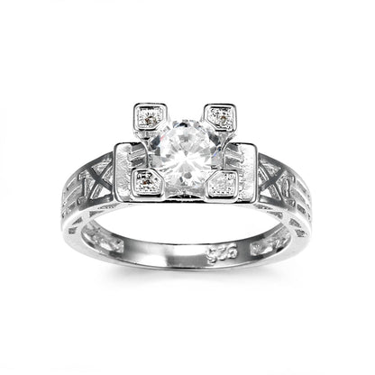 Crystal and Silver-Plated Cocktail Ring, silver statement rings for women, dainty minimalist design, front view