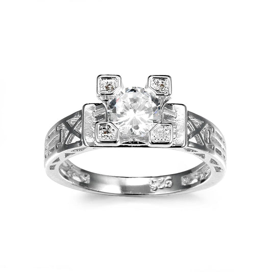 Crystal and Silver-Plated Cocktail Ring, silver statement rings for women, dainty minimalist design, front view