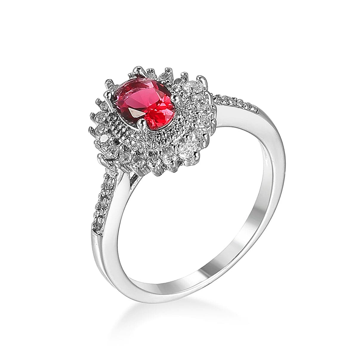 Rose Crystal and Cubic Zirconia Flower Band Ring, statement rings for women, vintage-inspired design, front view