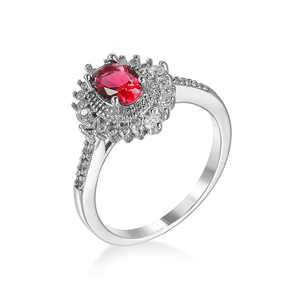 Rose Crystal and Cubic Zirconia Flower Band Ring, statement rings for women, vintage-inspired design, front view