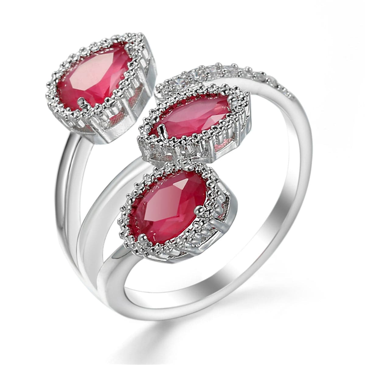 Rose Crystal & Silver-Plated Three-Stone Pear-Cut Ring