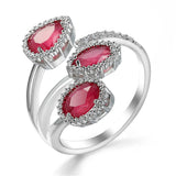 Rose Crystal & Silvertone Three-Stone Pear-Cut Ring