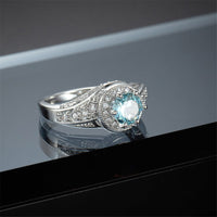 Sea Blue Cubic Zirconia & Silver-Plated Round Ring