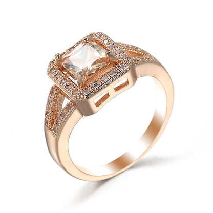 Cubic Zirconia and Crystal Princess-Cut Halo Ring, statement rings for women, dainty minimalist design, side view