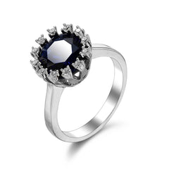 Navy Crystal & Cubic Zirconia Silver-Plated Halo Sunflower Ring