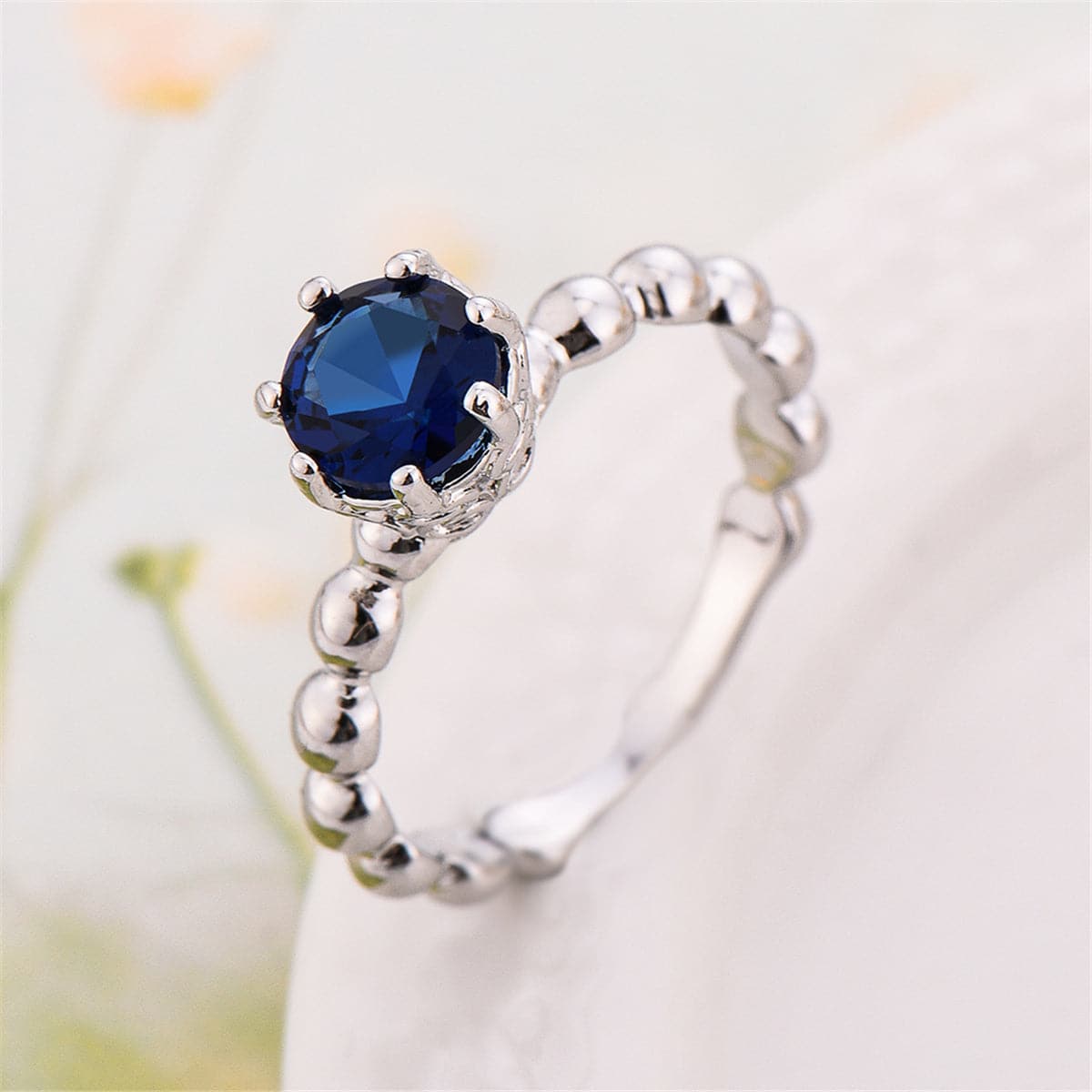 Navy Crystal and Silver-Plated Cocktail Ring, silver statement rings for women, everyday style, front view
