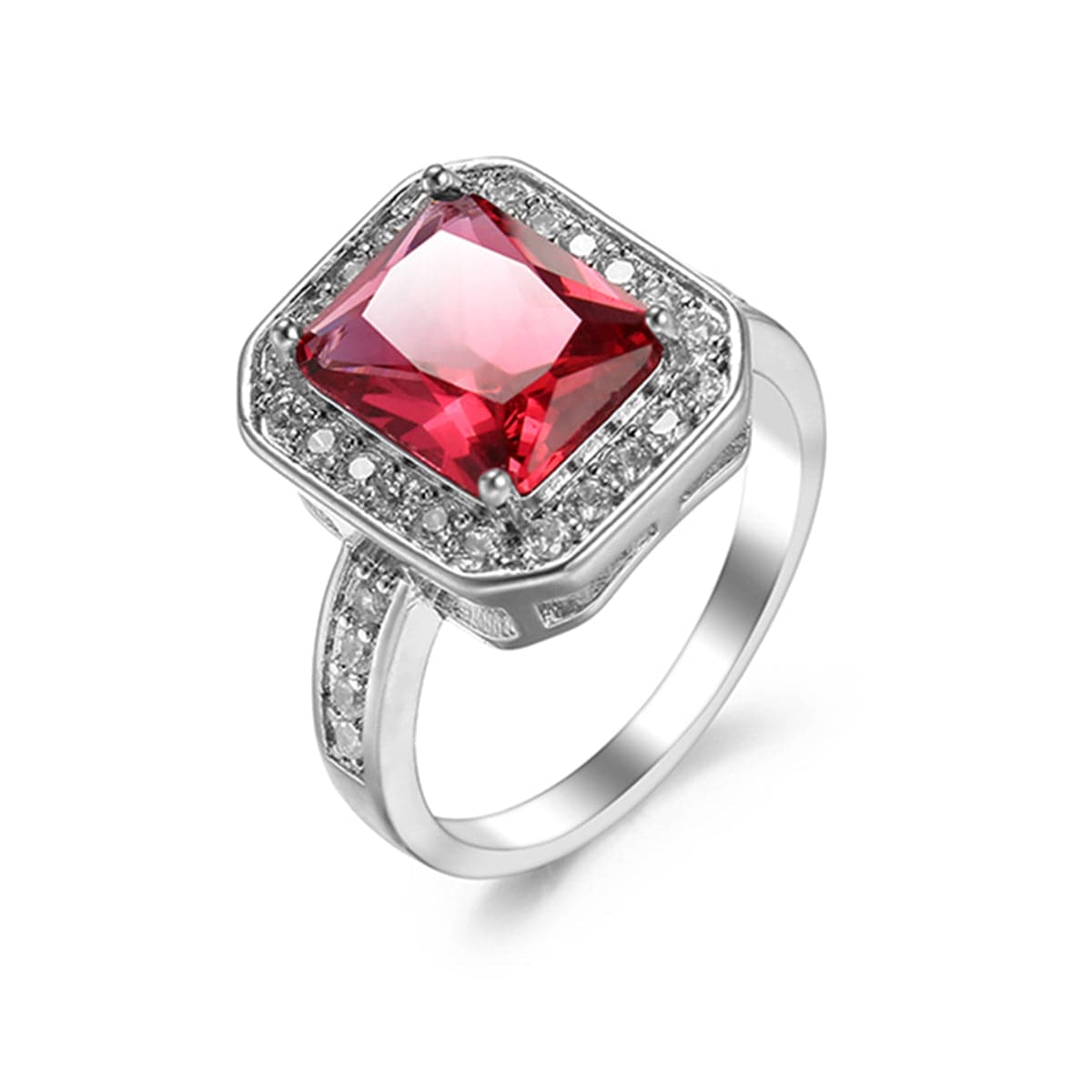 Rose Cubic Zirconia & Crystal Halo Radiant-Cut Ring