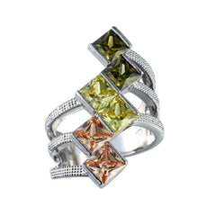 Green Crystal & Silver-Plated Princess-Cut Ring