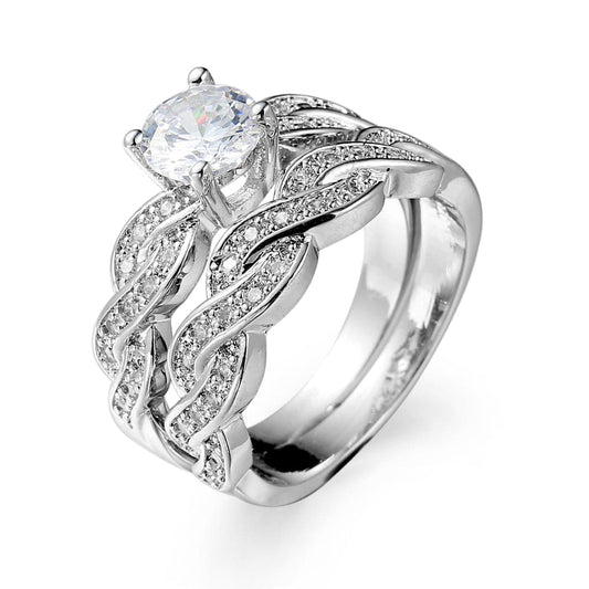 Crystal and Cubic Zirconia Crossing Line Ring Set, jewelry gift sets for women, everyday style, front view