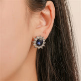 Blue Crystal & Silver-Plated Sun Flower Stud Earrings