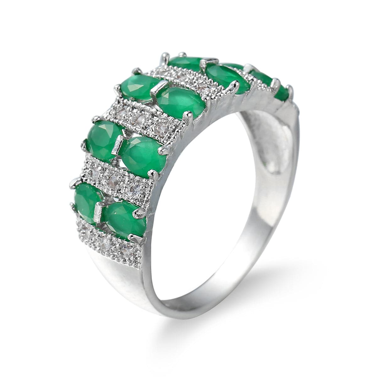 Green Crystal & Cubic Zirconia Oval-Cut Ring