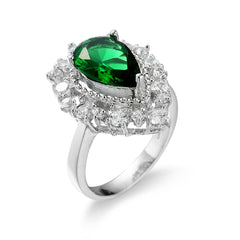 Green Cubic Zirconia & Crystal Pear-Cut Halo Ring