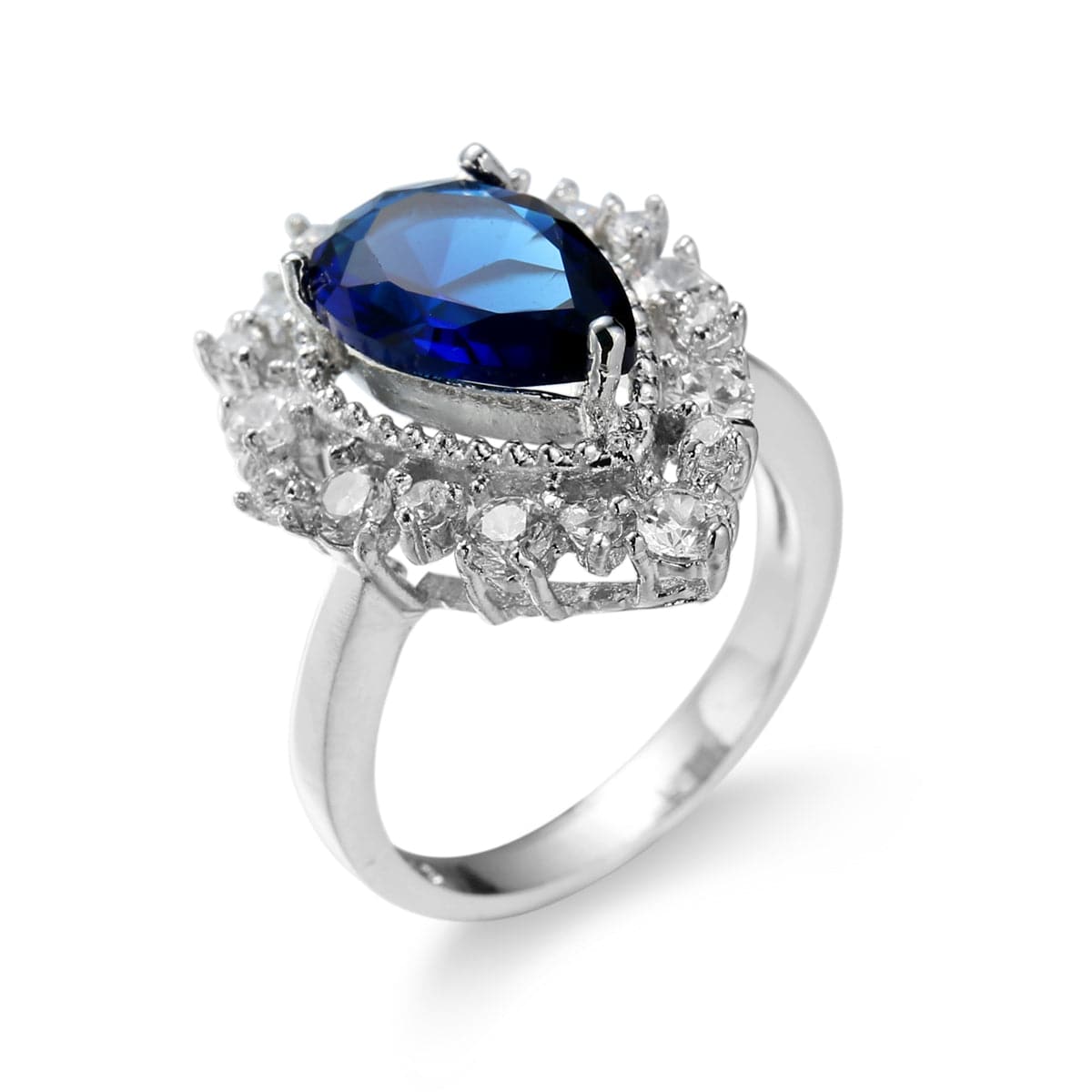 Navy Crystal and Cubic Zirconia Hola Pear-Cut Ring, statement rings for women, botanical inspired, front view