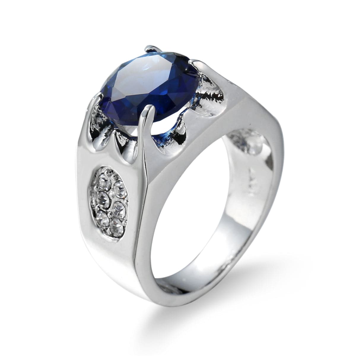 Navy Crystal and Cubic Zirconia Tension Ring, statement rings for women, elegant gift for her, front view