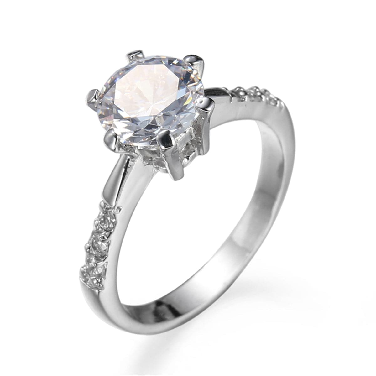 Crystal and Cubic Zirconia Silver-Plated Round-Cut Prong Ring, silver statement rings for women, front view