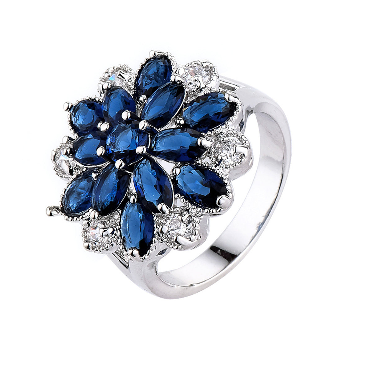 Navy Crystal & Cubic Zirconia Floral Pear-Cut Ring