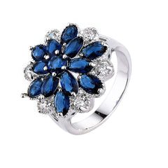Navy Crystal & Cubic Zirconia Floral Pear-Cut Ring
