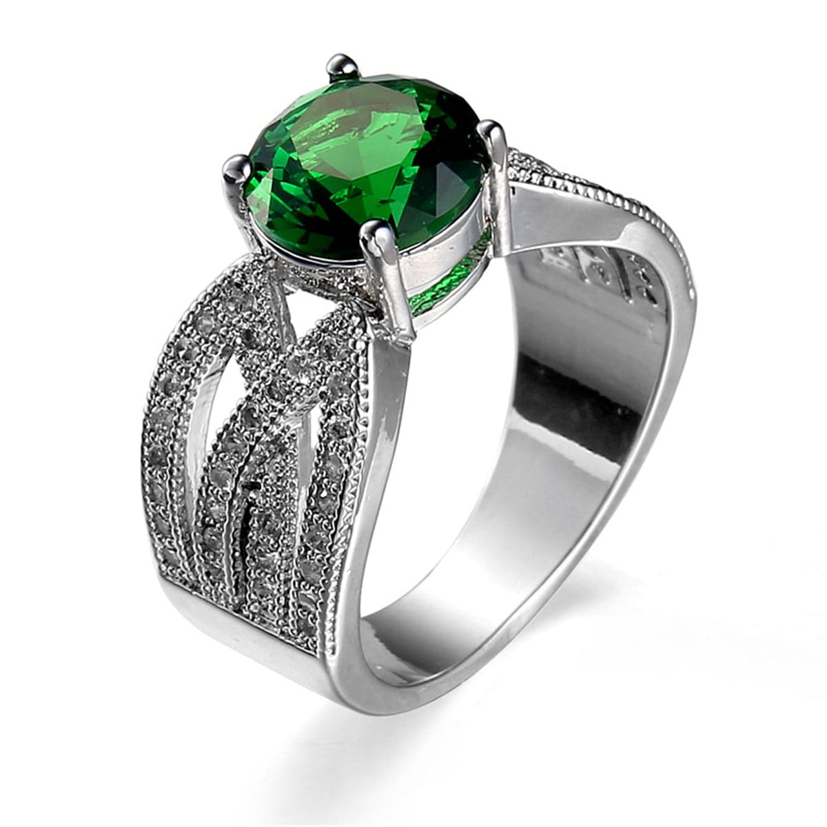 Green Crystal & Cubic Zirconia Split-Shank Ring