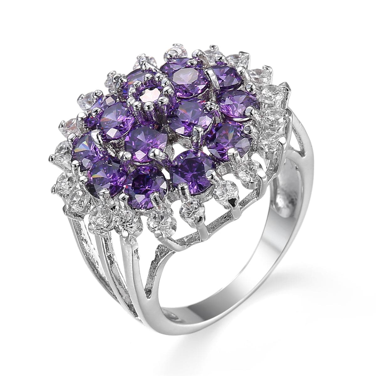 Purple Crystal and Cubic Zirconia Sunflower Ring, statement rings for women, elegant gift for her, side view