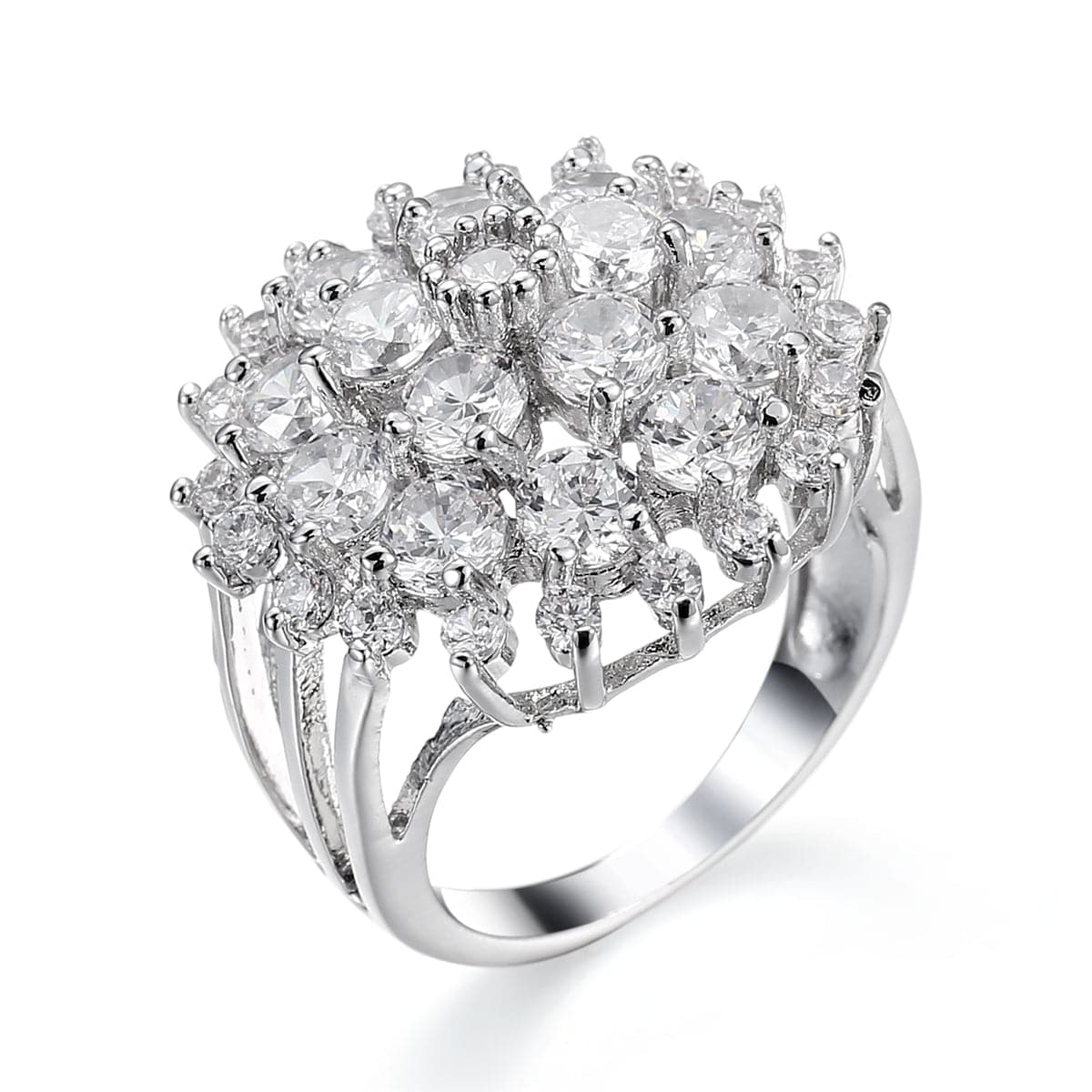 Crystal and Cubic Zirconia Sunflower Openwork Ring, statement rings for women, vintage-inspired design, side view