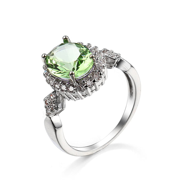 Apple Green Cubic Zirconia & Crystal Halo Oval Ring