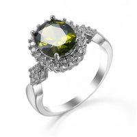Olive Green Cubic Zirconia & Crystal Halo Oval Ring