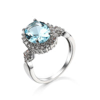 Sea Blue Cubic Zirconia & Crystal Halo Oval Ring