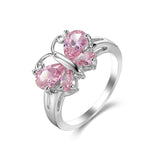 Pink Crystal & Silver-Plated Butterfly Ring
