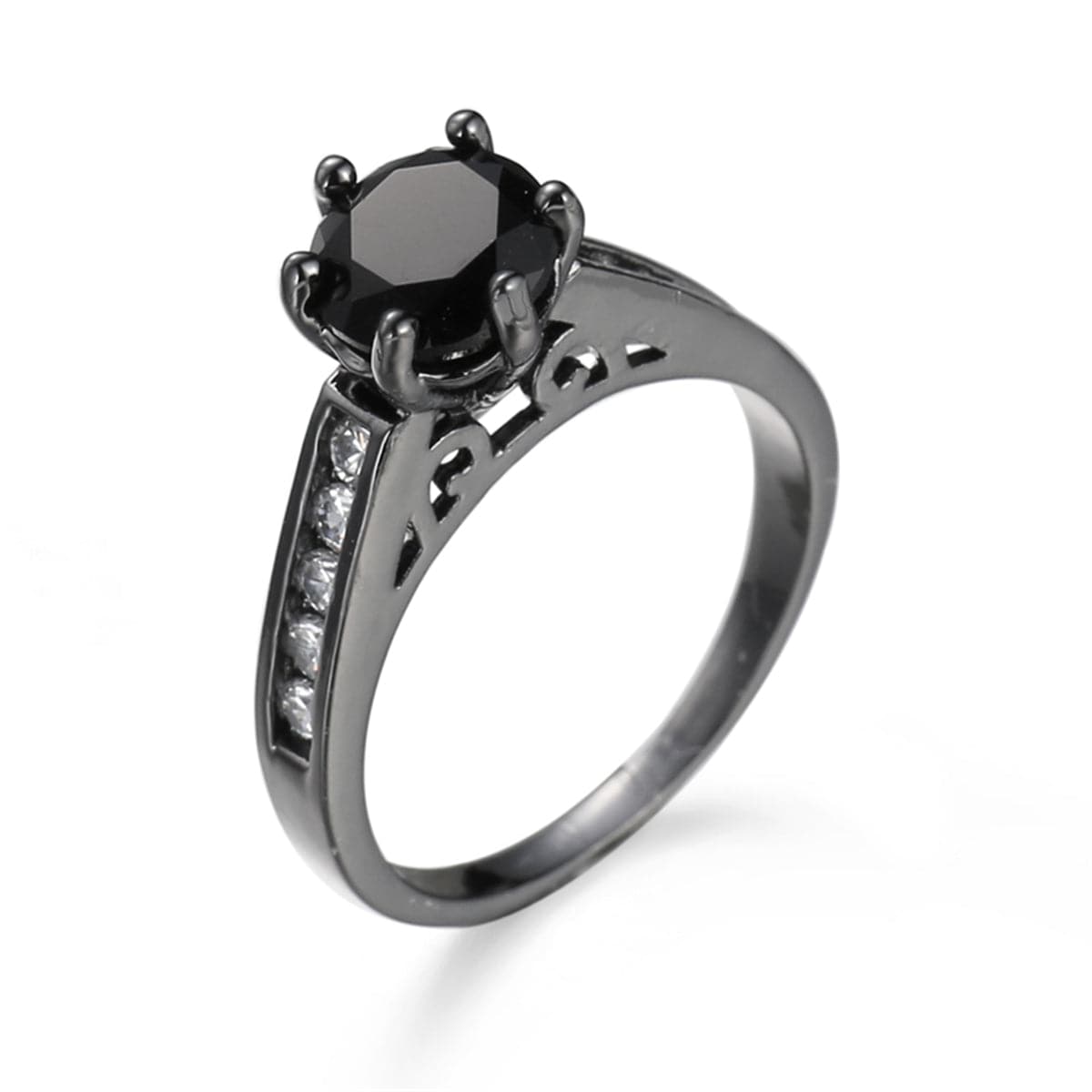 Black Cubic Zirconia and Black-Plated Cocktail Ring, jewelry gift sets for women, everyday style, front view