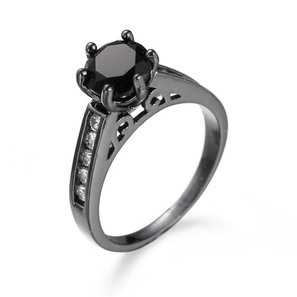 Black Cubic Zirconia and Black-Plated Cocktail Ring, jewelry gift sets for women, everyday style, front view