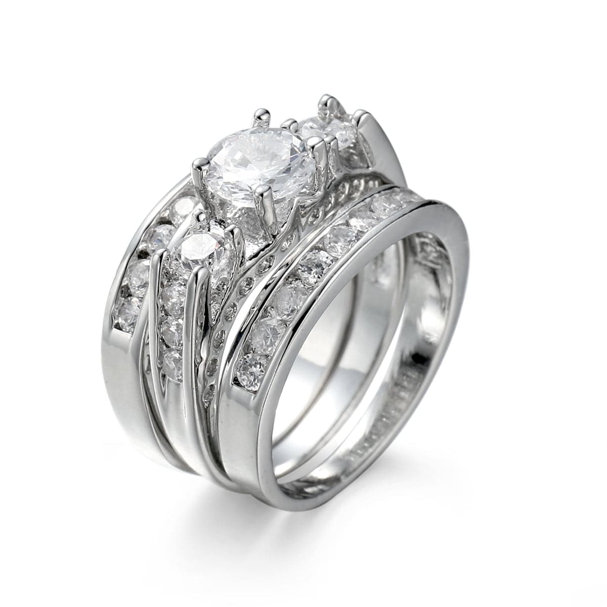 Cubic Zirconia and Silver-Plated Cocktail Ring Set, jewelry gift sets for women, dainty minimalist design, front view
