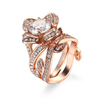 cubic zirconia & 18k Rose Gold-Plated Floral Stacked Ring - streetregion