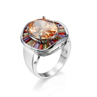 Peach Crystal & Cubic Zirconia Cocktail Ring