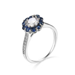 Crystal & Navy Cubic Zirconia Sunflower Ring