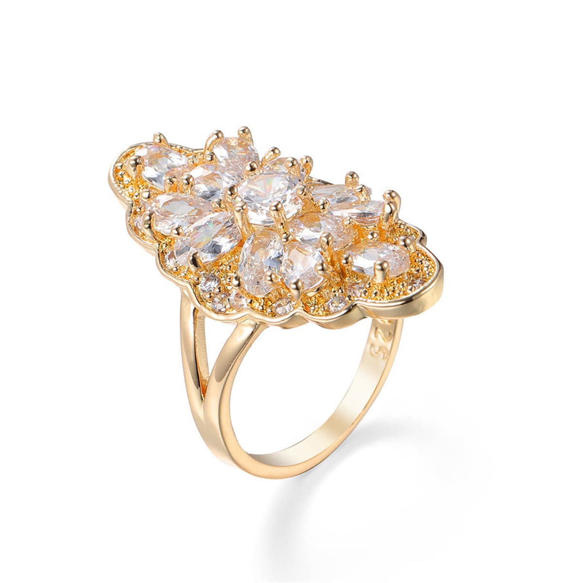 Crystal and 18K Gold-Plated Pear-Cut Pavé Statement Ring, gold statement rings for women, dainty minimalist design, side view