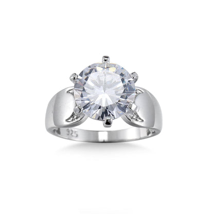 Crystal and Silver-Plated Round-Cut Cocktail Ring, silver statement rings for women, everyday style, side view