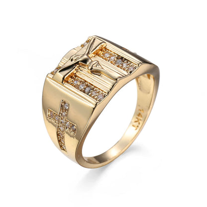 Cubic Zirconia and 18K Gold-Plated Cross Ring, jewelry gift sets for women, elegant gift for her, front view