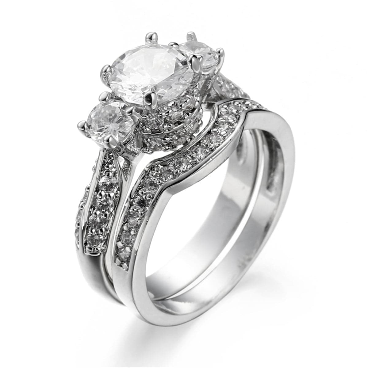 Crystal and Silver-Plated Botany Ring Set, jewelry gift sets for women, botanical inspired, side view