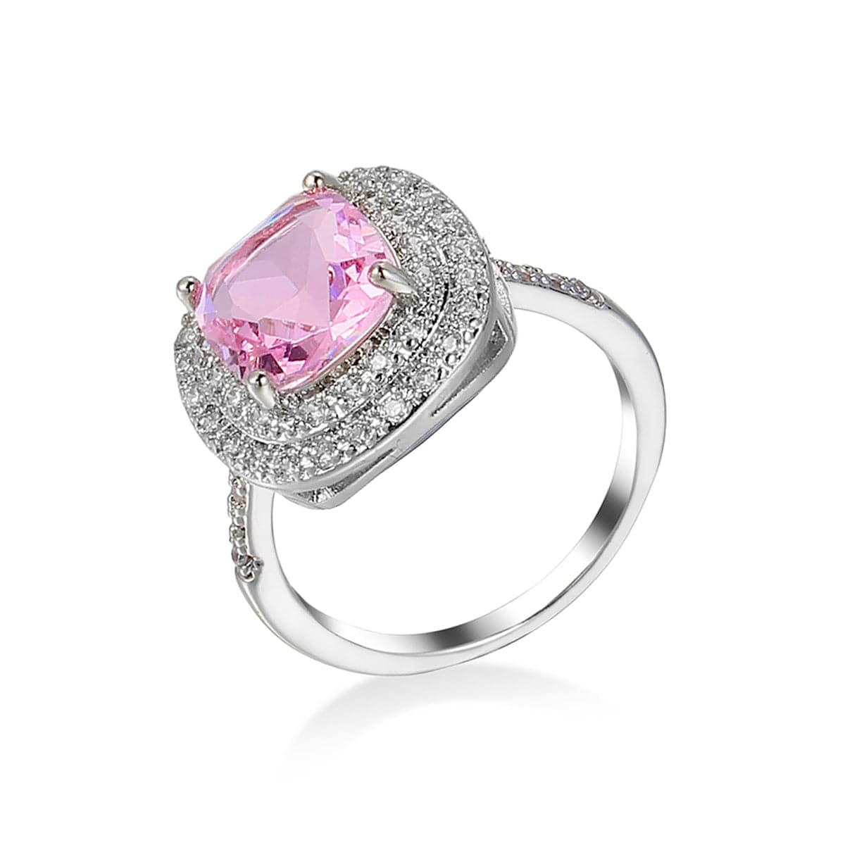 Pink Crystal & Cubic Zirconia Halo Ring