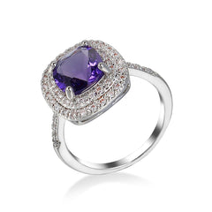 Purple Crystal & Cubic Zirconia Double Halo Ring
