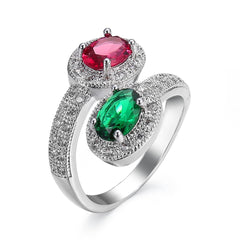Green Pink Cubic Zirconia & Crystal Botany Bypass Ring