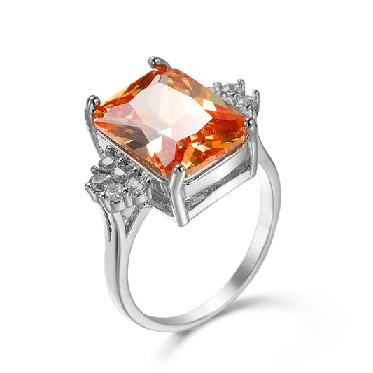 Champagne Crystal and Cubic Zirconia Radiant-Cut Ring, statement rings for women, elegant gift for her, front view