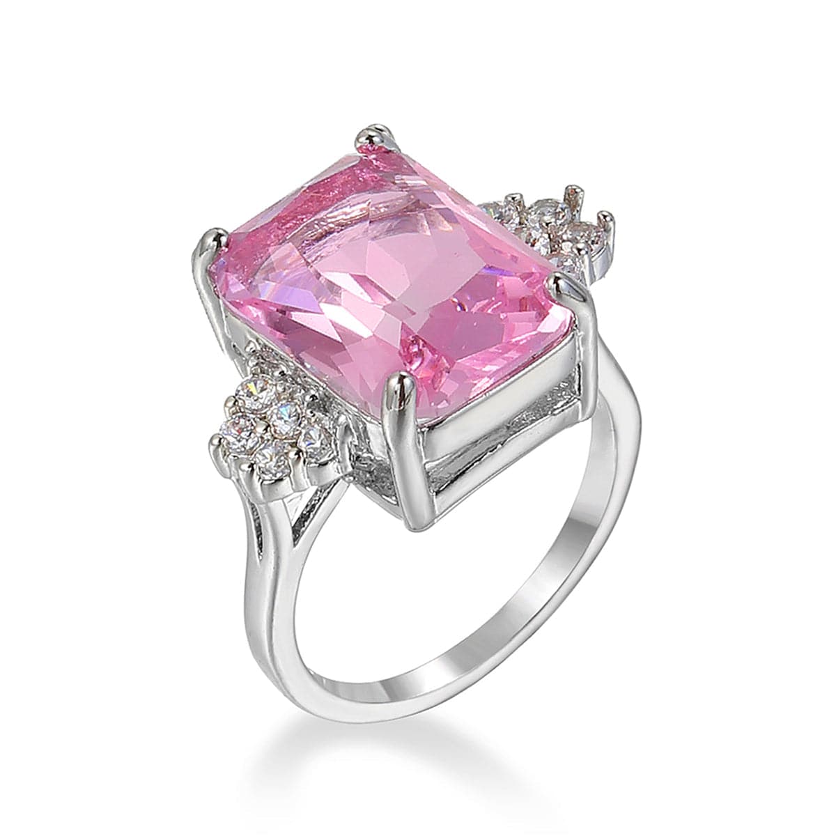 Pink Crystal and Cubic Zirconia Princess-Cut Ring, jewelry gift sets for women, vintage-inspired design, front view