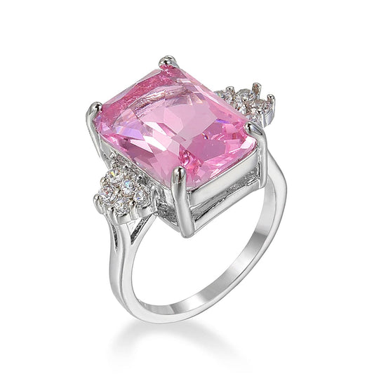 Pink Crystal and Cubic Zirconia Princess-Cut Ring, jewelry gift sets for women, vintage-inspired design, front view