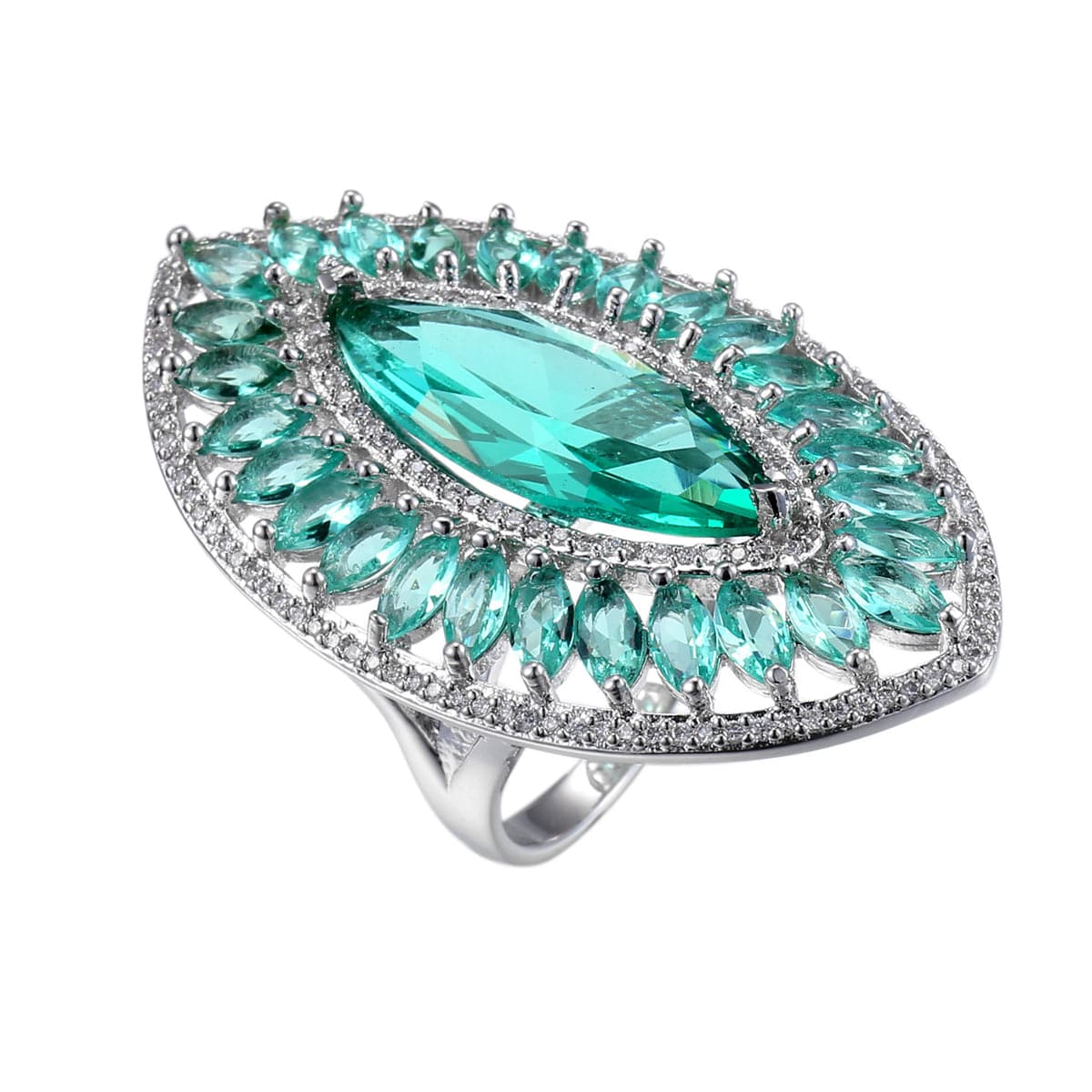 Green Crystal and Cubic Zirconia Pear Statement Ring, statement rings for women, botanical inspired, side view