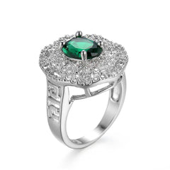 Green Crystal & Cubic Zirconia Geometric Cutout Ring