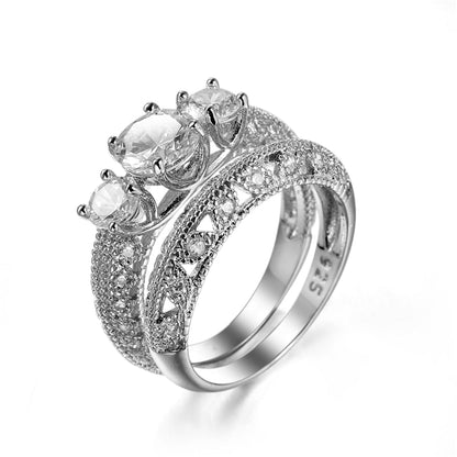 Cubic Zirconia and Silver-Plated Band Set, jewelry gift sets for women, botanical inspired, front view