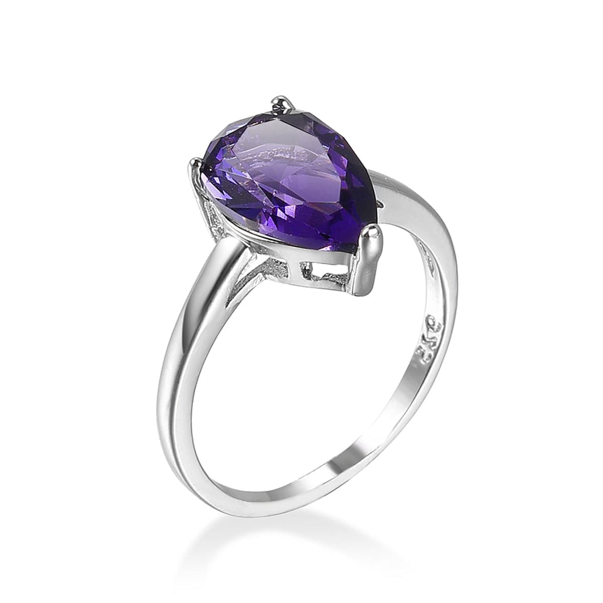 Purple Crystal & Silver-Plated Pear-Cut Ring